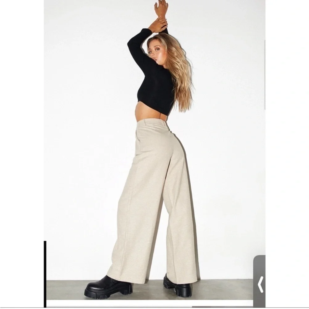 Motel Rocks Yeva Houndstooth Wide Leg Trouser Small Neutral Plaid Edgy Cool Girl - Picture 3 of 12